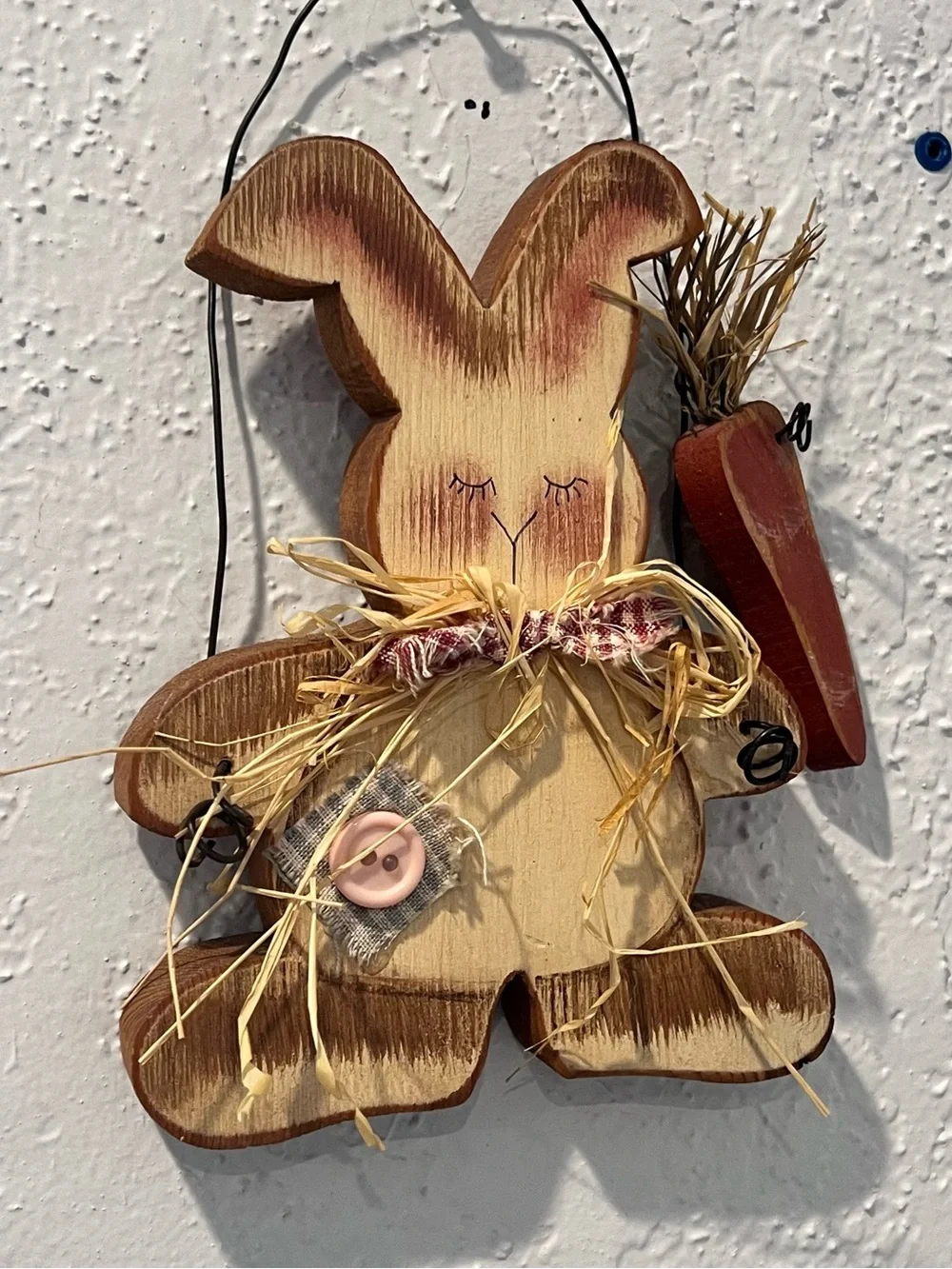 Primitive Wooden Bunny with Carrot Wall Decor